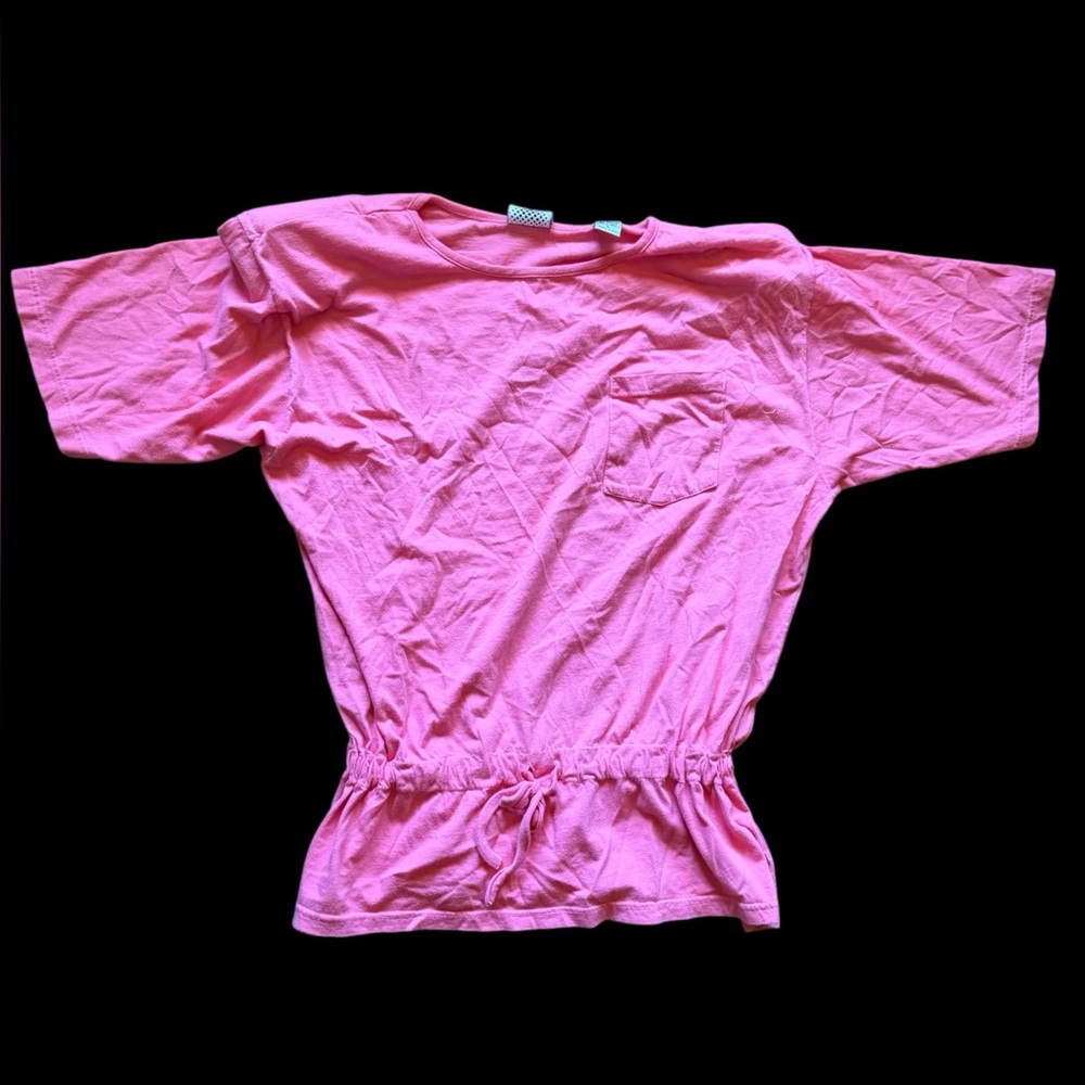 80’s Bright Pink Drawstring Waist Tee with Shoulder Pads